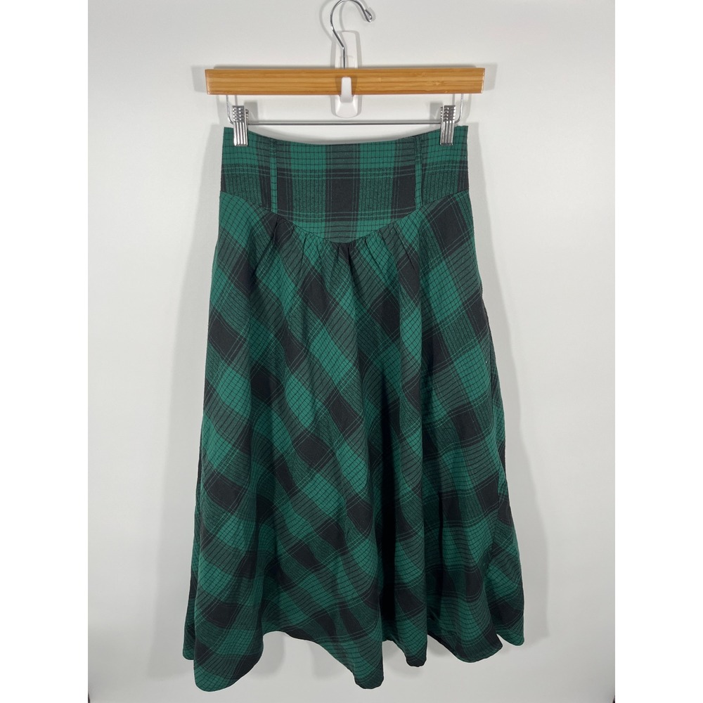 NWT Scarlet Darkness Womens Maxi Skirt S Green Plaid Basque Waist Fairy Grunge